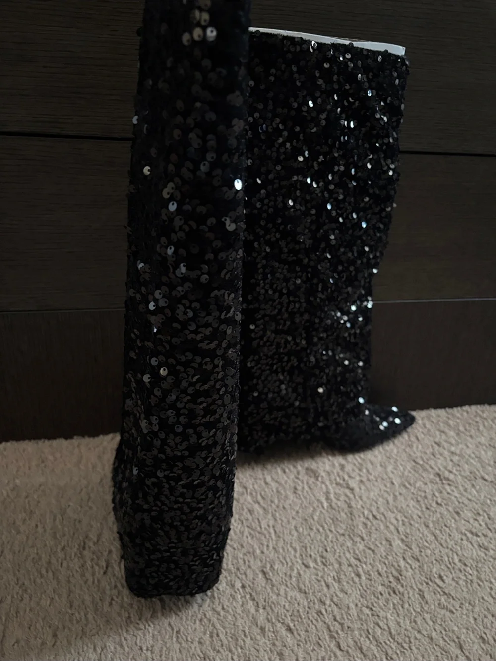 Zara Black Sequin Over-the-Knee Pointed Toe Boots